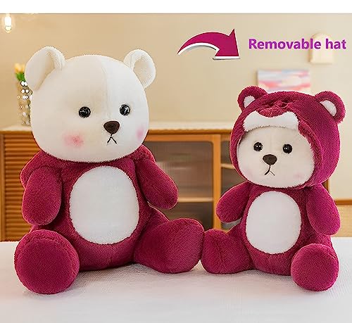 Image of Cartoon Plush Cross-Dressing Teddy Bear Plush Toy, Cute Teddy Bear with Removable Stitchhat (Pink StrawberryBear, 11 inch / 0.5 lb)