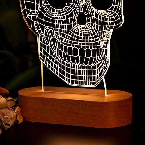 Skull-Shaped 3D Night Light. 3D Illusion Night Lamp with Cool Skull Design. Acrylic Desk Lamp Gift for Friend. Led Table Lamp with Skull Shape. Laser Cut 3D Effect Led Light as Gift.