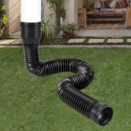 Auffangbecken Fallrohr Erweiterungsset,150cm Fallrohrverlängerungen Flexibel,Regenrinnen Fallrohr Ablauf,PE-Ablaufverlängerung für Villa Im Freien, Rund (Schwarz)