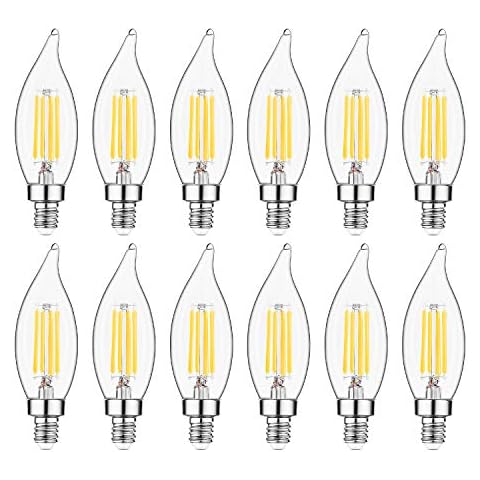 Sigalux E12 LED Bulb Candelabra Base 60 watt Chandelier Light Bulbs Dimmable, Flame Tip, 4.5W, 500LM 2700K Soft White, CA10 Candle Light Bulbs, 12 Packs Cover