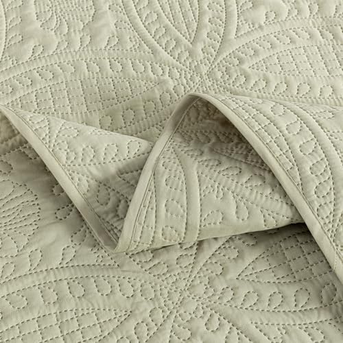 Image of Chezmoi Collection Austin Queen Bedspread Set 3-Piece Pinsonic Quilted Oversized Bedspread Coverlet Set, Queen, Tan