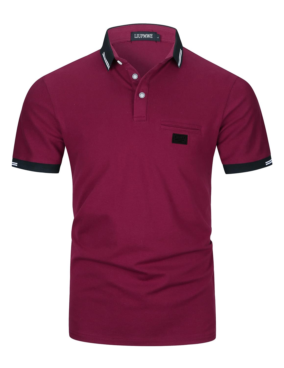 LIUPMWE Poloshirts Herren Kurzarm Golf Poloshirts mit Tasche Kontrastfarbe Ausschnitt Baumwolle Basic T-Shirt Polohemd Sommer