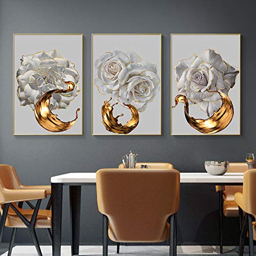 Toile abstraite fleur blanche dorée pour affiche art mural moderne salon
