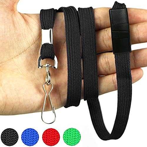 Lanyards Safety Black Lanyards Neck Flat Premium Breakaway Badge Lanyard with J-Hook for ID Nametag Badge Holder (Black, 50 PCS)
