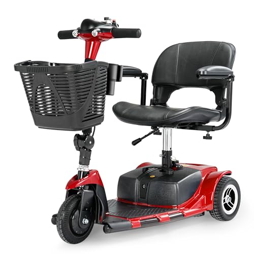 3 Wheel Mobility Scooters for Adults，Collapsible Electric Powered Wheelchair，Portable Compact Motorized Scooter for Travel，Long Range Power，Battery with Charger，Basket and Cup Holder