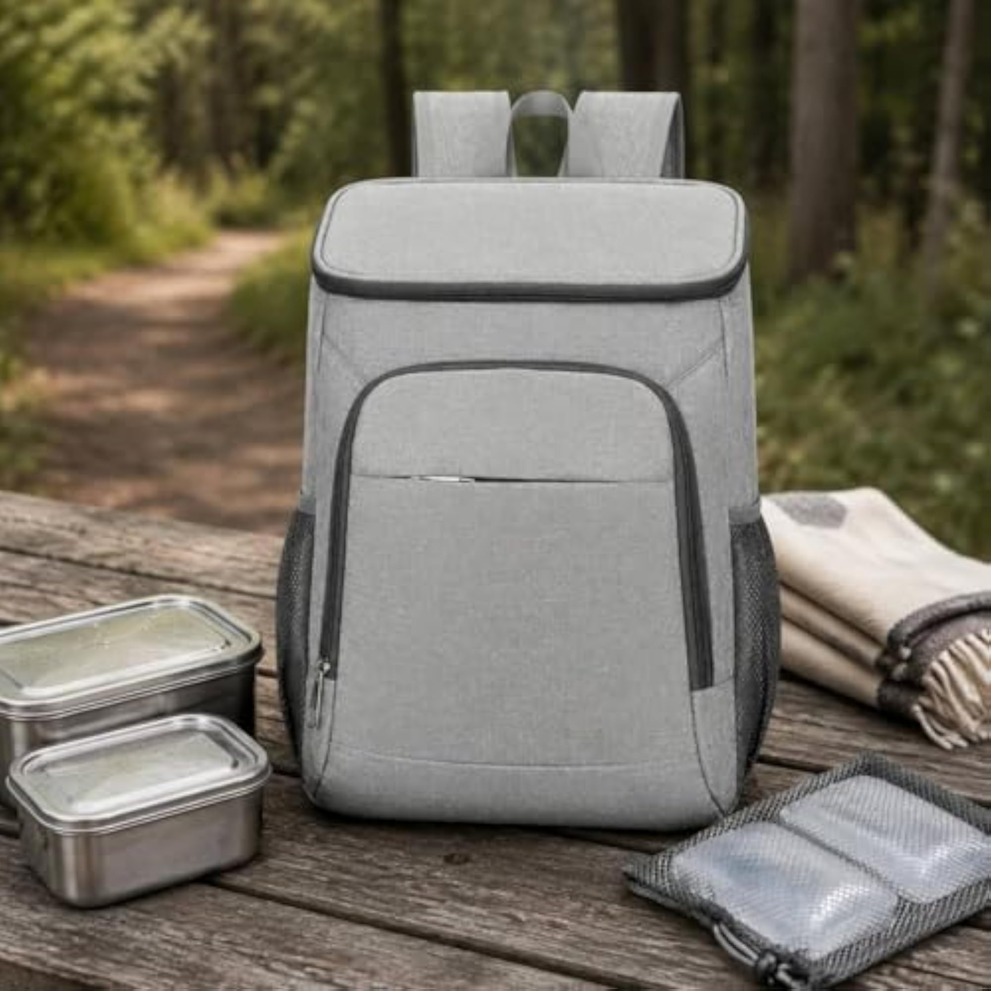 Padded Straps Insulated Backpack Cooler Bag Mesh Side Pockets