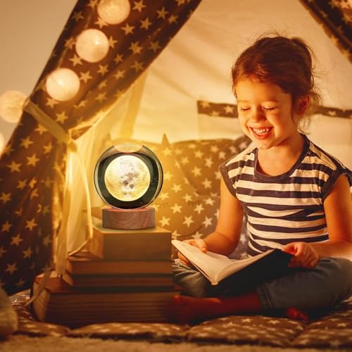 Image of 3D Moon Crystal Ball Night Lamp, Creative Engraved Crystal Ball Night Light, USB Table LED Wooden for Home Decoration Birthday Gift for Teens, Boys, Girls (Moon)(Warm White)