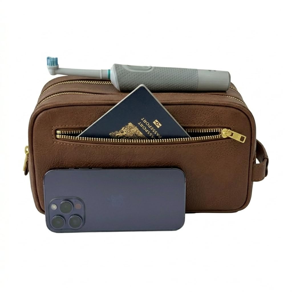 Travel Dopp Gift cosmetico di alta qualità Classic Toiletry Borsa a mano grande capacità due scomparti cerniere YKK impermeabili borchie inferiori tasche in rete organizzatore durevole