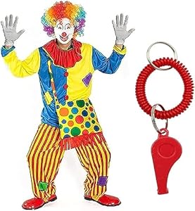 [Youngfull] ピエロ 衣装 目立つぜ 7点 お得フルセット (服 パンツ バッグ マスク ウィッグ 手袋 ホイッスル) スーツ 仮装 コスプレ コスチューム 道化師 ジョーカー ハロウィン halloween 男女共用 160から185ｃｍ