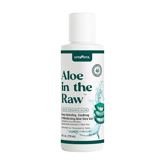 Univera Aloe in the Raw, Made with 100% Pure Organic Aloe Vera Gel, Suitable for All Skin Types, Sunburn Relief, No Sticky Residue, 4.0oz.