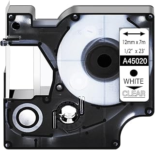 Compatible with DYMO D1 45020 Labelling Tape 12mm x 7m, White on Clear Label Tape Replacement for DYMO LabelManager 160 210D 260P 280 360D 420P 450 450D ColorPop Label Maker, 1-Cartridges