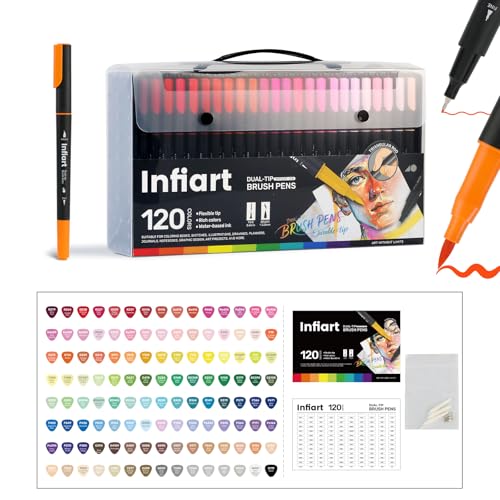 Infiart 120 Colors Dual Tip Brush Pens, Water-Based Markers with