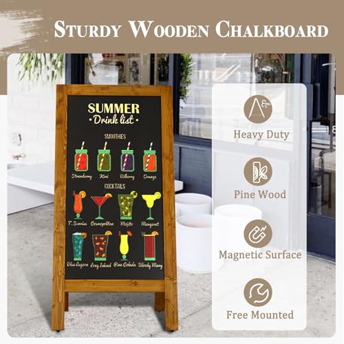 Image of Double-Sided Magnetic 40 inch x 20 inch Yellowish-Brown Chalkboard Sign | Wooden A-Frame Sign, Sandwich Board Signs Outdoor, Chalkboard Easel, Menu Board for Restaurant, Business or Wedding