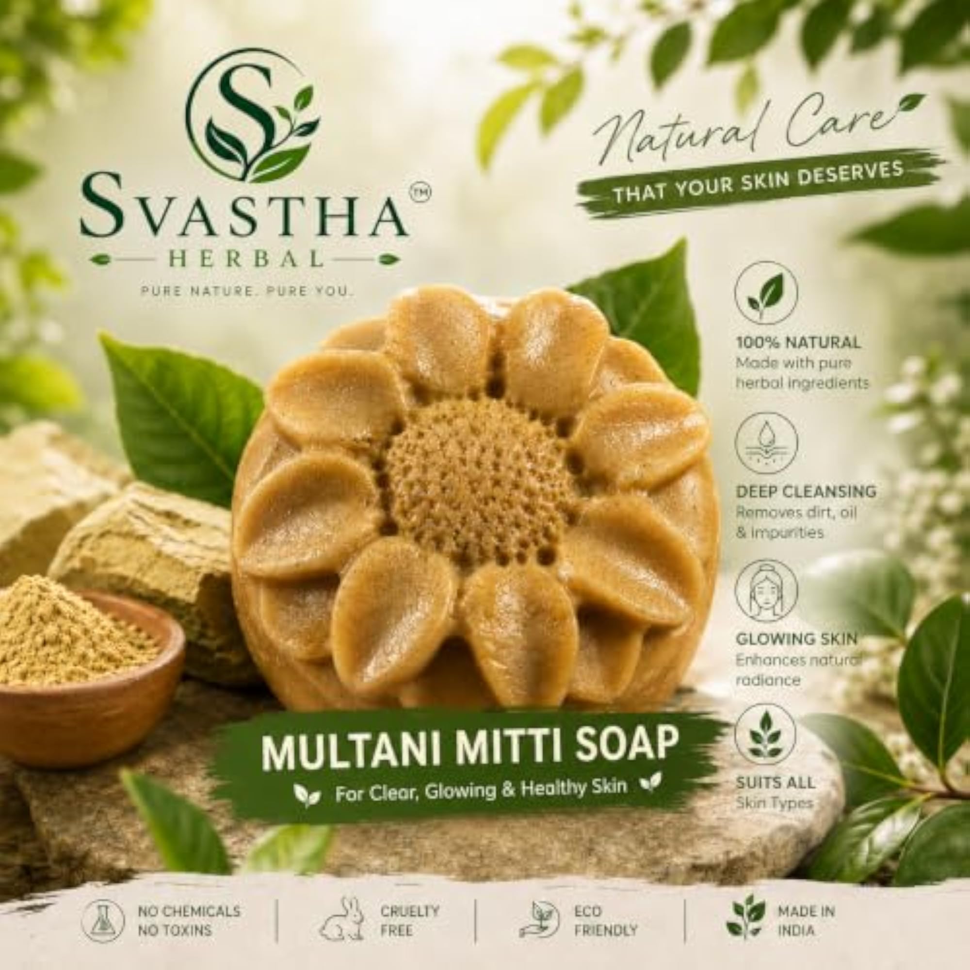 Natural Multani Mitti Soap, Handmade Bath Soap