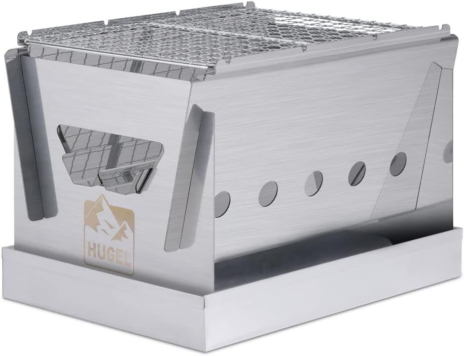 Iris Ohyama CBBQ-300 Compact BBQ Stove, Stainless Steel, Folding Stove, 3-in-1, Includes Grill and Storage Bag, Tabletop, Silver