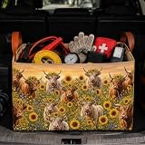Highland Cow Car Trunk Organizer 20L Fold Auto Storage Basket with Handles