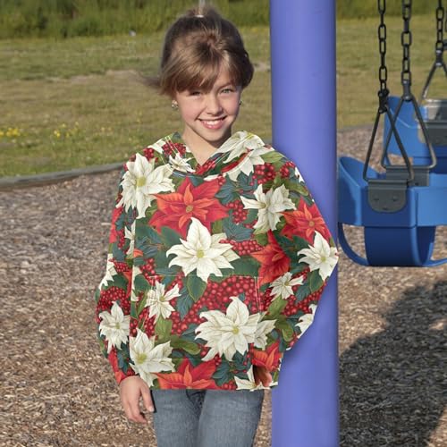 Kids Hoodies Sweaters Christmas Poinsettia Flower Hooded Sweatshirts with Big Pockets for Boys Girls B04000474