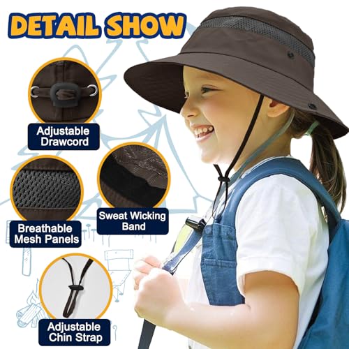 Image of Outdoor Kids Sun Hat for Boys Girls Wide Brim Mesh Bucket Hat UPF 50+ Sun Protection Breathable Summer Fishing Safari Hat