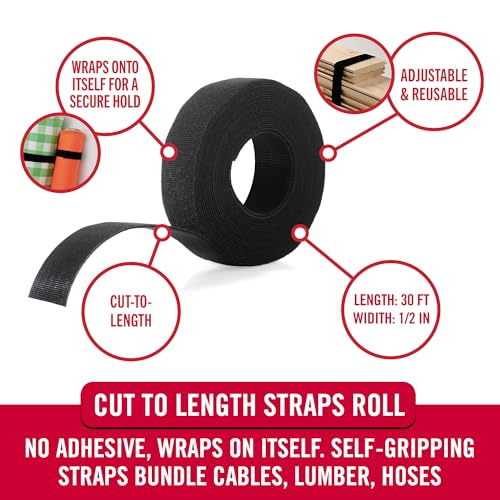 Image of VELCRO Brand VEL-30765-AMS Extra Narrow Straps 1 /2 inchx30' Roll,Cut to Length Reusable Self-Gripping Tape,Organize and Bundle Electric Cords,Ropes,Cable Management Solutions,Wire Ties,Black (Pack of 12)