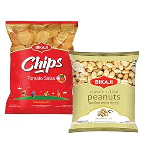 Bikaji Salted Peanuts & Potato Chips Tomato Salsa Combo – 280g | Ready to Eat Indian Namkeen | Crunchy Tea-Time Snack, Bar Snack & Party Mix | Authentic Tangy Munchies for Sharing & Everyday Snacking
