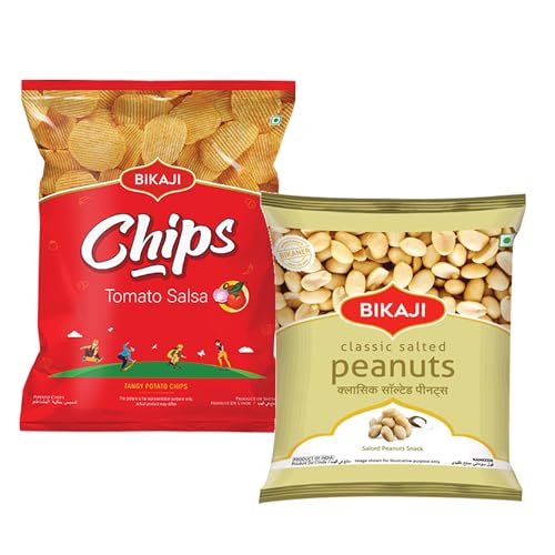 Bikaji Salted Peanuts & Potato Chips Tomato Salsa Combo – 280g | Ready to Eat Indian Namkeen | Crunchy Tea-Time Snack, Bar Snack & Party Mix | Authentic Tangy Munchies for Sharing & Everyday Snacking
