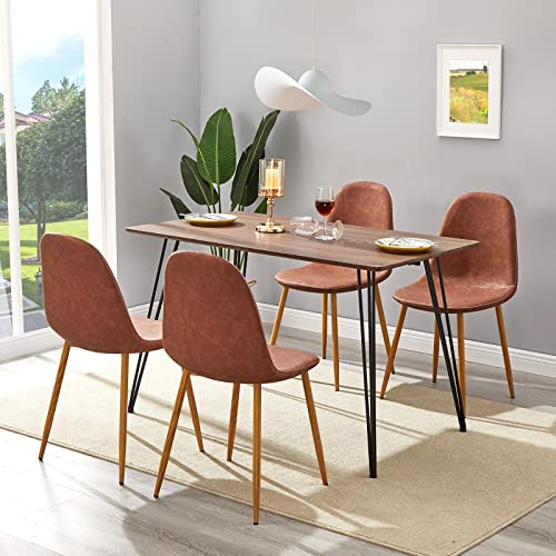 Greenforest Dining Chairs Set Of 4, Mid Century Dining Kitchen Room Chairs, Modern Upholstered Dining Chairs With Soft Faux Leather Cushion Seat And Metal Legs, Side Chairs For Living Room, Dark Brown #TOP6