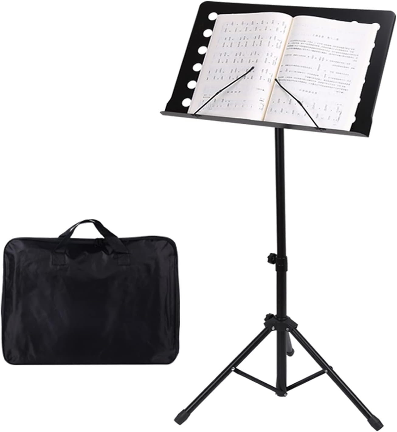 HJXGQJM Portable Easy Folding Portable Sheet Music Holder, Metal Tripod, Professional Music Stand Orchestra Portable and Light Weight,Sheet Music Holder, Black Sheet Music Stand