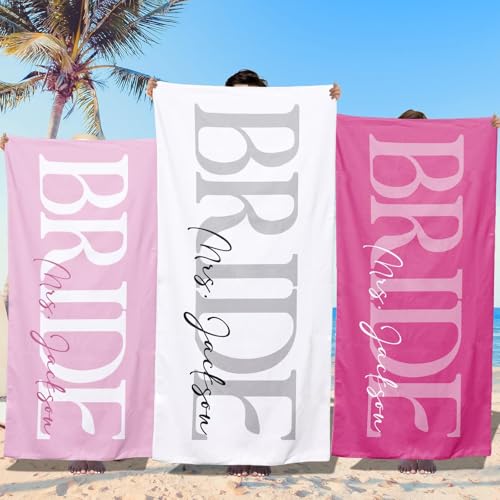 Loosusu Personalized Beach Towels for Bride-Custom Beach Towels with Name for Bride to Be Shower Gifts-Customized Ultra Absorbent Soft Swim/Bath/Pool Towels for Bachelorette Party