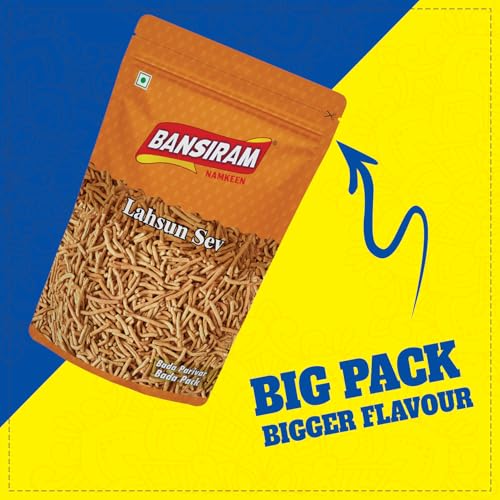 Image of Bansiram Namkeen | Lahsun Sev | Garlic Sev | Ready-to-Eat Spicy Snack | Crispy & Flavorful Indian Namkeen | Traditional Tea-Time Snack - 375gm