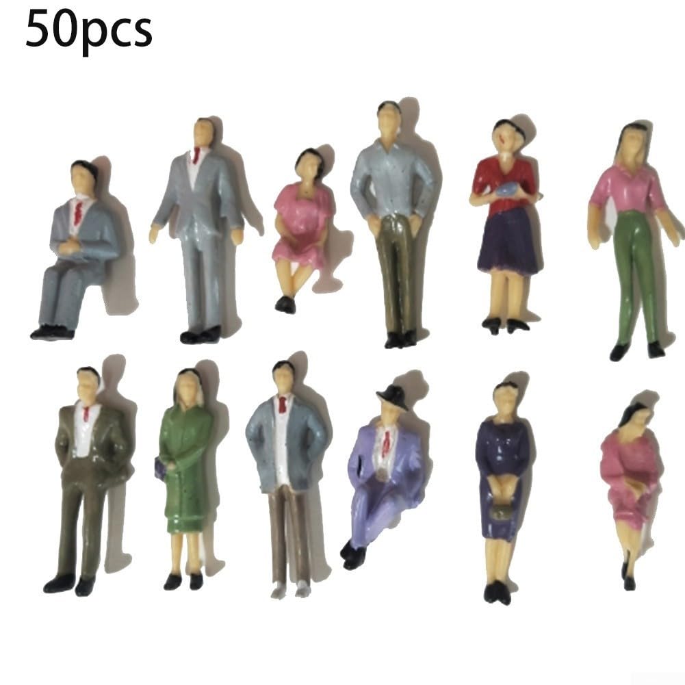 50 Pcs Miniature Plastic Figures 1:32 Scale Model People Collection,Standing Sitting Characters For Train Layout Landscape Diorama Scenery Decoration
