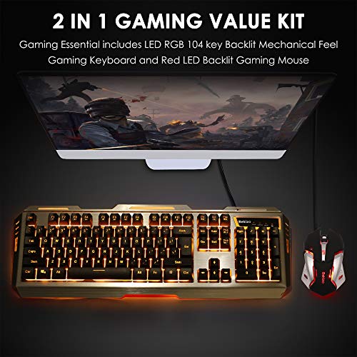 Bekizo V1 Iron Orange Yellow Gaming Keyboard Mouse Combo,104 Full Size Metallic Backlit Keyboard,Led Keyboard Color Change Lighted Keyboard,Pc Computer Usb Keyboard, Gamer Keyboard,For Prime Xbox One Ps4 Gamer thumb #1