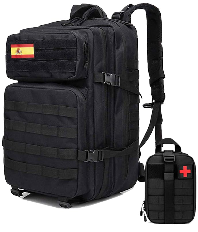 Mochila Táctica Militar 45L con Sistema MOLLE – Mochila Impermeable para Supervivencia y Emergencia, Senderismo, Camping y Outdoor – Mochila Resistente Trabajo y Herramientas + Botiquín MOLLE