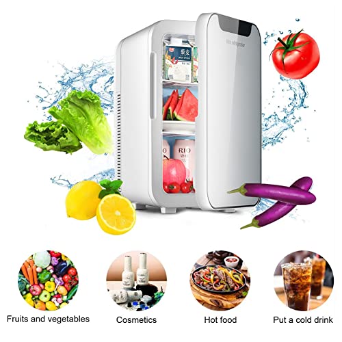 20L Mini Fridge, 24-Can Travel Refrigerator, Home Skincare Refrigerator, Tempered Glass Panel, AC/DC12V Portable Thermoelectric Cooler and Warmer for Office, Food, Drinks, Skincare, Breast Milk, Car