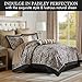 Madison Park Aubrey Cozy Comforter Set, Faux Silk Jacquard Paisley Design - All Season Down Alternative Bedding with Cotton Bed Sheets, Bed Skirt & Toss Pillows, Queen Black 12 Piece