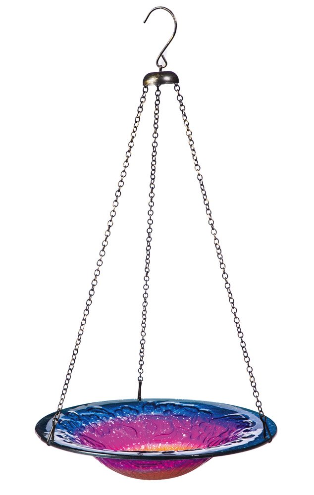 Evergreen Beautiful Sunrise Hanging Glass Birdbath and Birdfeeder 11.25" x 11.25" x 23"