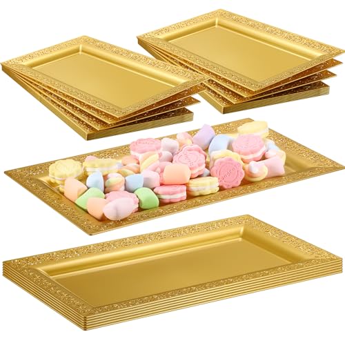 Maxcheck 24 Pcs Gold Plastic Serving Tray Platter Set 14 x 7.5 In...