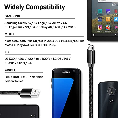 Udaton Usb C Cable, Micro Usb Cable, Android Charger, 3 Pack 10Ft Long Nylon Braided Fast Charging Cable Compatible With Samsung Galaxy S7 S6 Edge S6, Android & Windows Smartphones - Black #TOP4