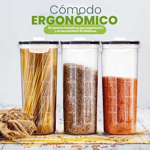Miniatura 8 de Kichly Recipiente Para Cereales Juego De 6 - Plástico Sin Bpa - Recipientes Herméticos Para Alimentos - Almacenamiento De Alimentos Secos - Tarros De Cocina Para Organizar La Despensa