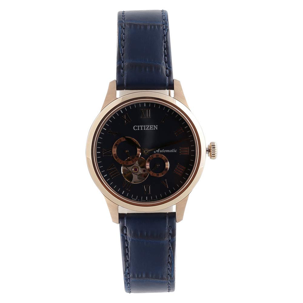 Назад view of Citizen NP1023-17L watch showing the automatic mechanical movement through the exhibition case back