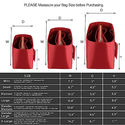 Organizador para bolso con cremallera rojo seda grande miniatura 2