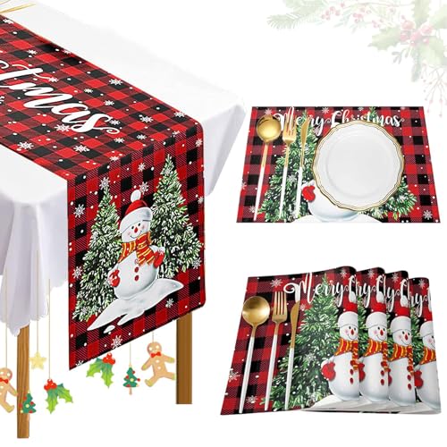 Yoawllty Christmas Decorations 5Pcs Christmas Table Decorations with Table Runner and 4Pcs Table Mat