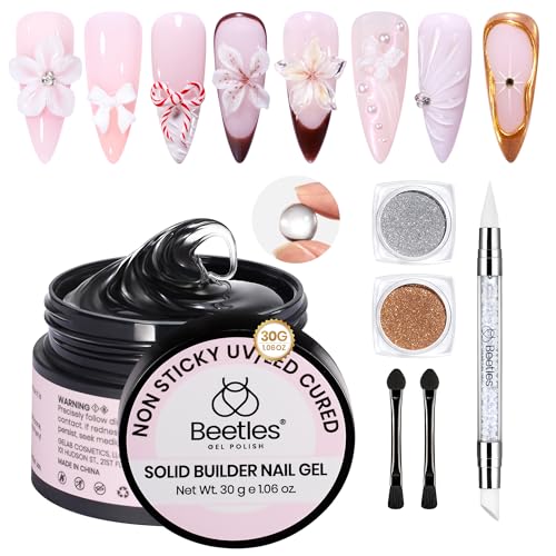 Beetles 3D Gel Nail Art Kit-Crystal Orb 3D Nail Art Clear 1 oz 5 in 1 Non-Sticky Hand Sculpting Building for Beginner DIY Salon at Home,Clear Solid Builder Nail Gel, UV & LED Lamp Cured Needed
