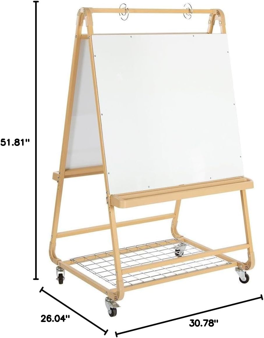 Kaplan Early Learning Mobile Teachers Easel with Magnetic Whiteboard, Chart Paper Hooks & Storage - Portable Classroom Teaching Tool with Locking Casters