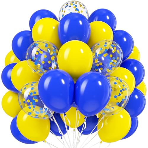 HKYOOD 85pcs Royal Blue And Yellow Balloons With Confetti