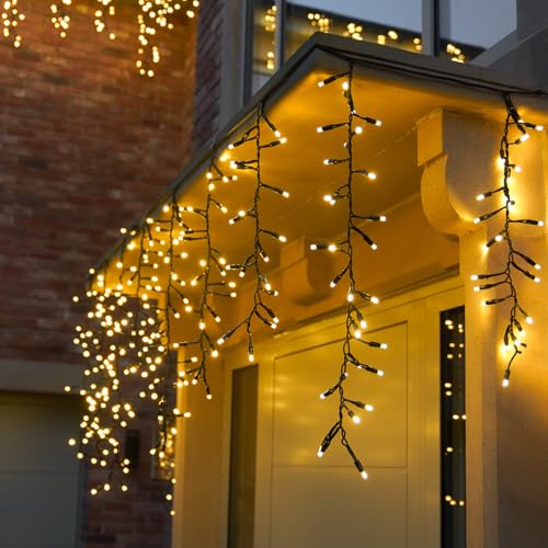 Festive Lights - ConnectPro® 2m Connectable Christmas Cluster Icicle Lights - 150 Warm White LEDs - Mains Operated IP65 Outdoor/Indoor Decoration - Heavy Duty Black Rubber Cable (Without Plug)