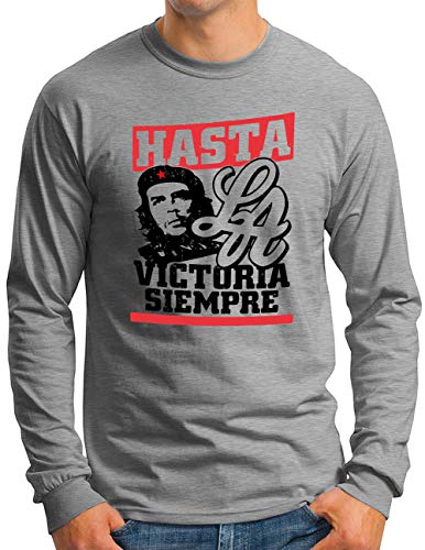 T-shirt manches longues Che Guevara OM3 homme gris mélangé en coton pour passionnés de Cuba