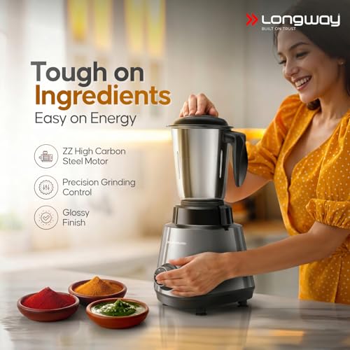 Image of Longway Super Pro Mixer Grinder | 500 Watt Powerful Motor | 3 Jars for Grinding, Mixing, Juicing | 2 Years Warranty (Silver & Black)