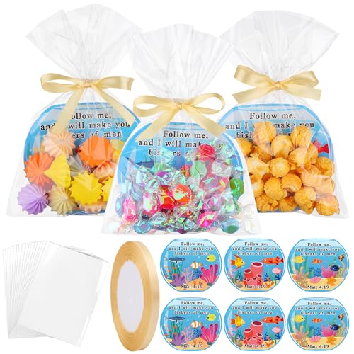 48 Sets Sunday School Fishbowl Paper Craft Kit, Fisher of Men Bible Gifts Bulk Sunday School Fishbowl Paper Favors Christian Jesus Religious Supplies for Home Church Baptism Bible Learning Activities