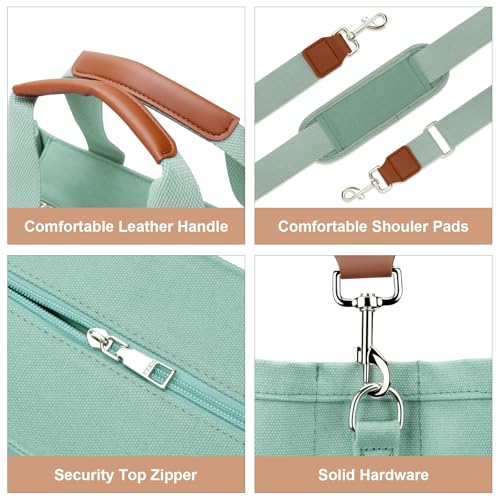 Image of KKXIU Canvas Tote Bag for Women with Zipper and Compartments Crossbody Large Bible Messenger Purse Bag With Pockets