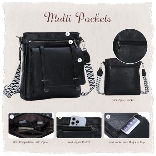 Oweisong Medium Crossbody Bags for Women Men Leather Western Handbags Travel Phone Purse with Wide Strap3